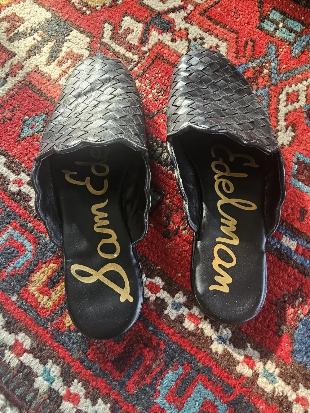 Sam Edelman Black Woven Leather Slip-On Mules - Picture 3 of 4
